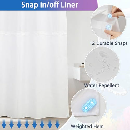 No Hook Shower Curtains for Bathroom, Whale Pattern Double-layer Shower Curtain with See Through Window, 71x74 Inches Ocean Shower Curtain No Hooks with Snap in Liner, Mesh Top Window and Weighted Hem - color: Whale