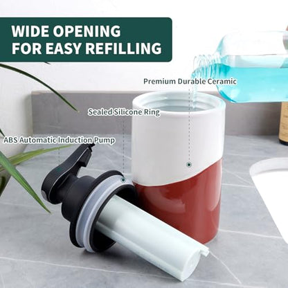 BosilunLife Automatic Soap Dispenser Ceramic Hand Free Soap Dispenser with Waterproof Pump Rechargeable Smart Electric Soap Lotion Dispenser Touchless for Kitchen Bathroom (White-Red, Liquid Pump) - color: White-red(liquid)