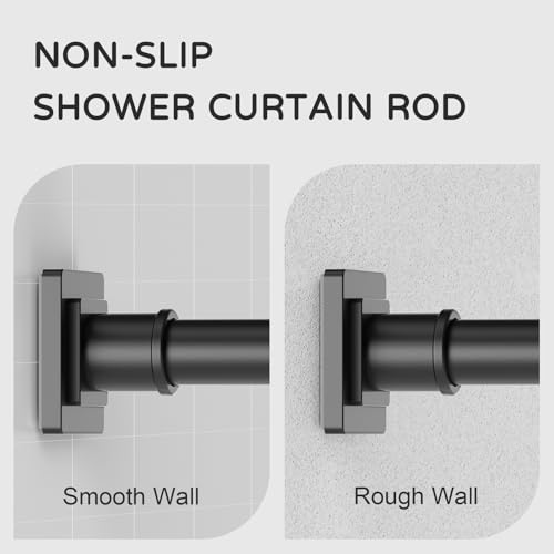 UIOSANRT Tension Shower Curtain Rod 31-55 Inches Non-Slip Shower Rod Tension Mounted No Drill Black Shower Curtain Rods Spring Tension Rod Adjustable Tension Curtain Rod for Windows Bathroom - color: Black, size: 31"-55"