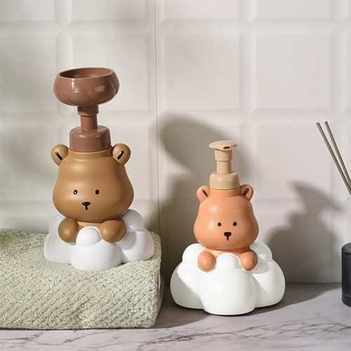 Pump Bottle, Cartoon Bear Shaped Foam Soap Dispenser Foam Dispenser for Bathroom Refillable Hand Sanitizer and Shampoo Pump Bottle, Bear paw bottle brow