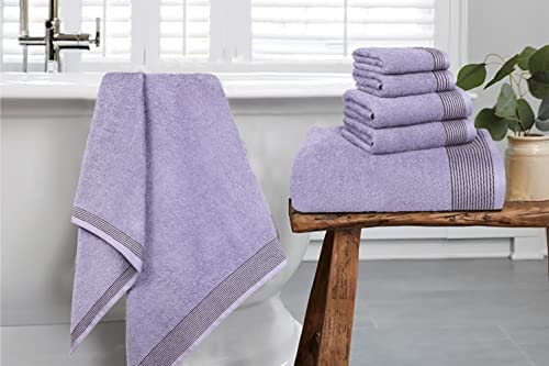 100% Cotton Ultra Soft 6 Pack Towel Set, Contains 2 Bath Towels 28x55 inchs, 2 Hand Towels 16x24 inchs & 2 Washcloths 12x12 inchs, Compact Lightweight & Highly Absorbant - Purple - color: Purple, size: 6 Pack Towel Set