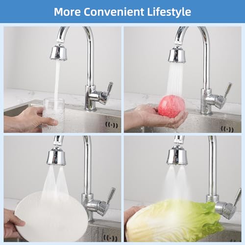 4 Modes Kitchen Sink Faucet Head, Big Angle Swivel Aerator, Silver Chrome | Faucet Sprayer Attachment with 55/64-27UNS Famale Thread, Male Thread Adapter Included - color: Chrome, style: with 1 joint ball