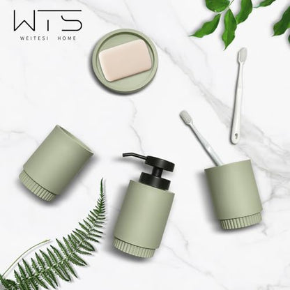 Resin Bathroom Accessories Set, 4 Pcs Modern Bathroom Accessory Set with Liquid Plastic Pump Lotion Soap Dispenser,2 Toothbrush Cup, Soap Dish Countertop Vanity Organizer(Sage Green) - color: Sage Green
