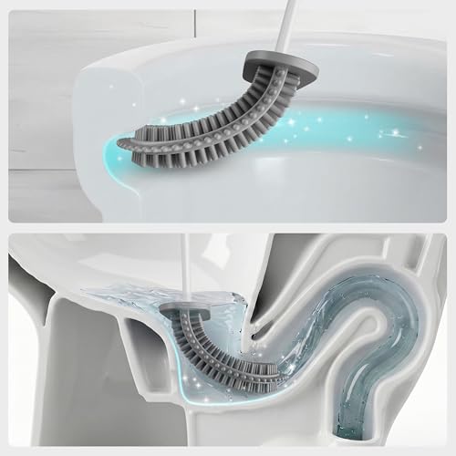 Toilet Brush Silicone and Holder Set – Pack of 1 Wall Mounted Toilet Brush White – Long Non-Slip Handle, Flexible Bristles for Easy Cleaning – Modern Toilet Scrubber Brush - color: White, size: Pack of 1