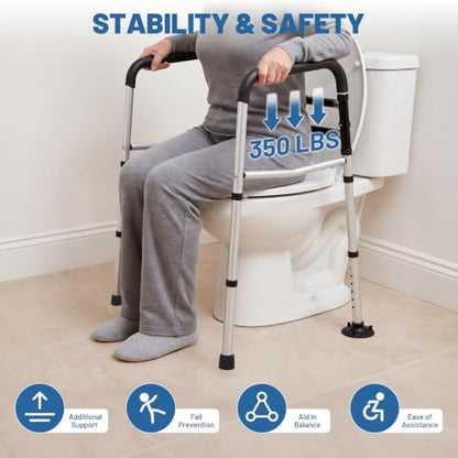 Toilet Safety Rails for Seniors 350 lb, Adjustable Toilet Safety Frame with Handles, Foldable Aluminum Toilet Support Rails, Non-Slip Bathroom Safety Rail for Elderly, Disabled & Limited Mobility - size: Toilet Safety Rails