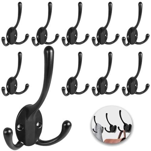Wall Mounted Coat Hooks 10 Packs Heavy Duty Black Hardware Robe Hooks Decorative for Single Hanging Coats Towel Cubicle Classroom Kitchen Bath Backpack Hat Hook - color: 10PCS Black