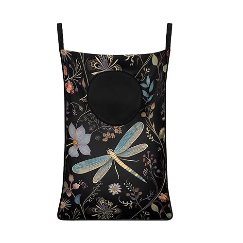 ZFRXIGN Dragonfly Hanging Hamper Flower Laundry Bag Boho Laundry Baskets Over Door Laundry Hamper Space Saving Storage Organizers Dirty Clothes Hampers for Girls Gifts Reusable Black - color: Boho Dragonfly Flower