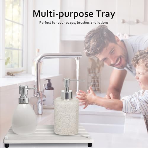 2 PCS Water Absorbing Stone Trays for Bathroom Sink Fast Drying Coasters | 9.5" x 4.7", Faucet Mat for Kitchen Sink, Diatomite Sink Caddy, Hand Soap Holder with Feet, Diatomaceous Earth, Vanity Tray - color: 9.5" X 4.7" White