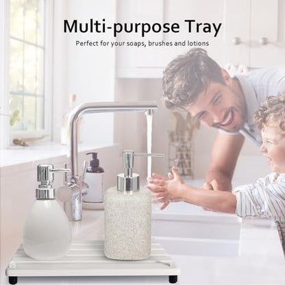 2 PCS Water Absorbing Stone Trays for Bathroom Sink Fast Drying Coasters | 9.5" x 4.7", Faucet Mat for Kitchen Sink, Diatomite Sink Caddy, Hand Soap Holder with Feet, Diatomaceous Earth, Vanity Tray - color: 9.5" X 4.7" White