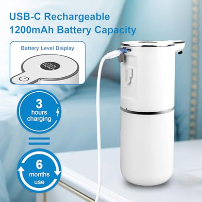 OHIFAST 2 Pack Automatic Foaming Soap Dispenser Touchless, USB Rechargeable Smart Hand Soap Dispenser, 6-Level Adjustable, 12.8oz/380mL Wall Mount for Bathroom Kitchen Dish Soap-White - color: 2 Pack- White, style: Foam