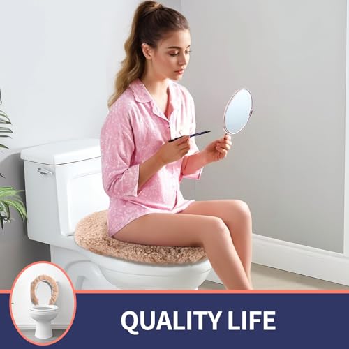 Soft Microfiber Toilet Lid Cover 17.5" x 15" Machine Washable | Solid Toilet Seat Cover Adjustable Rubber Backing Fits Most 16 -17.5" L x 14-16" W Round Oblong and Elongated Toilet Seat - color: Cream