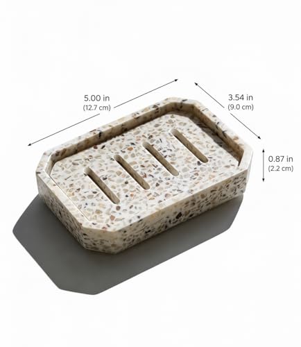 Drainable Soap Dish, Double Layer Resin Soap Holder, Non-Slip Silicone Feet Soap Saver for Bathroom (Terrazzo Look) - color: Terrazzo Look