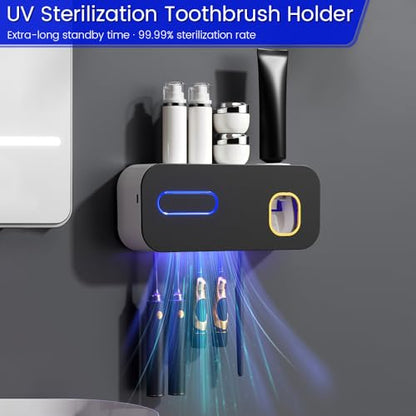 Toothbrush Holders for Bathrooms, Toothbrush Holder Wall Mounted with Toothpaste Dispenser, Wall Mounted Tooth Brushing Holder, Gift for Birthday & Holidays