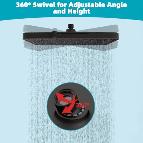 Hibbent cUPC Certified 5 Spray Modes Shower Head, 13'' High Pressure Large Rainfall Shower Head, High Flow Waterfall Bathroom Fixed Showerheads, Adjustable Swivel Ball Joint, Oil Rubbed Bronze - color: Oil Rubbed Bronze, style: Square 13''