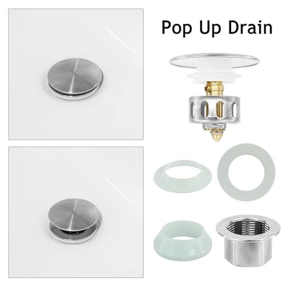 Bathroom Sink Drain,Drain Stopper Bathroom Sink with Overflow,Pop Up Drain Assembly with Detachable Strainer Basket,Built-in Anti-Clogging, Stainless Steel Nut Brushed Nickel - color: Brushed Nickel-big Cap, style: With Overflow