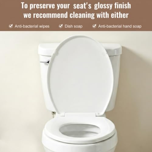 Round Soft Close Toilet Seat Plastic White | Quiet Close Toilet Lid | Non-Slip Seat Bumpers | Easy to Install & Clean | Fits Standard Round Toilets - size: 16.53''X14.37''