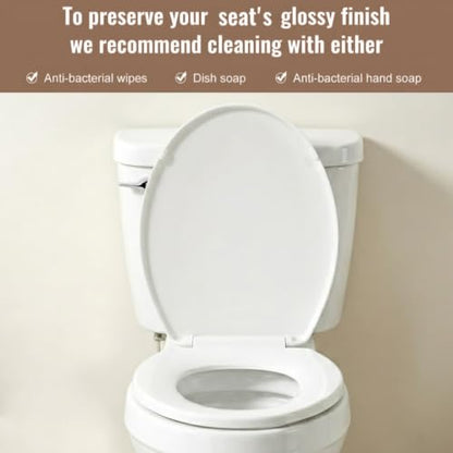 Round Soft Close Toilet Seat Plastic White | Quiet Close Toilet Lid | Non-Slip Seat Bumpers | Easy to Install & Clean | Fits Standard Round Toilets - size: 16.53''X14.37''