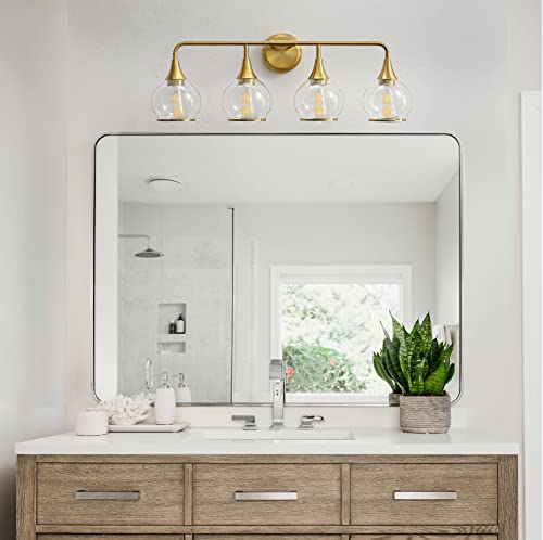 Gold Bathroom Vanity Light 4-Light Bathroom Vanity Light Fixtures Over Mirror with Clear Glass Shade 30.7 inch Wall Sconce Lighting Bath(Exclude E26 Bulb) - color: Gold, size: 4 Light