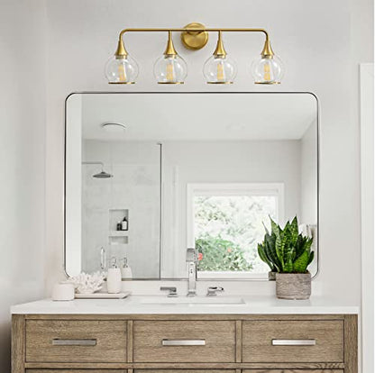 Gold Bathroom Vanity Light 4-Light Bathroom Vanity Light Fixtures Over Mirror with Clear Glass Shade 30.7 inch Wall Sconce Lighting Bath(Exclude E26 Bulb) - color: Gold, size: 4 Light