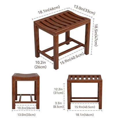 Rubber Wood Shower Bench, Non-Slip Waterproof Wooden Shower Stool for Adults & Elderly, Sturdy Bath Seat for Inside Shower or Tub – 20.08" D x 14.96" H x 6.3" W - size: 20.08"