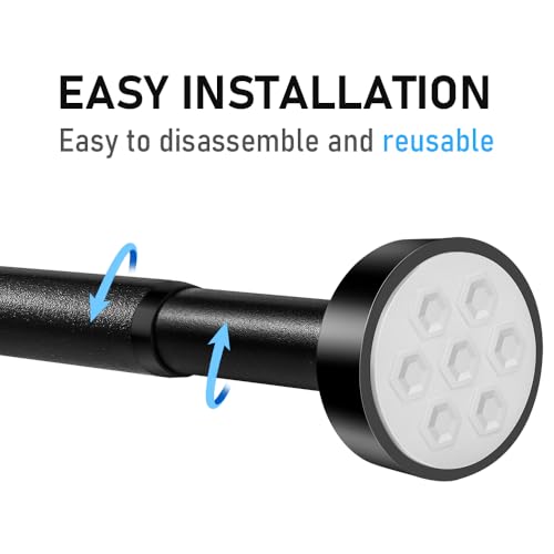 Matte Black Adjustable Spring Tension Shower Curtain Rod 31-58" – No Drilling Required, Easy Installation, Anti-Slip ABS Base, Phosphating & Electrostatic Coating, Holds Up to 66 lbs, for Bathrooms - size: 31"-58"