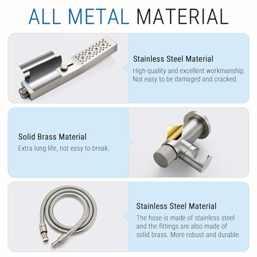G-Promise All Metal 3-Function Handheld Shower Wand | Built to Last, Easy Install, with On/Off Switch Holder, Extra Long Hose, Modern Upgrade - color: Brushed Nickel, style: Square