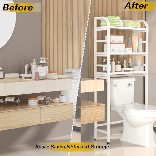 3-Tier Over-the-Toilet Storage Rack, Freestanding Bathroom Organizer | Space-Saving 3-Tier Design, Rust-Resistant Steel Frame, Fits Most Toilets, Easy Assembly (White) - color: White