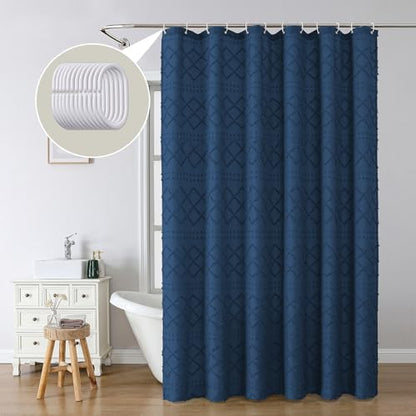 Dusty Blue Cloth Shower Curtain 72x84 Inches, Modern Plaid Stripes Pattern Fabric Shower Curtain for Bathroom, Chic Tufted Textured Jacquard Farmhouse Shower Curtain - color: Dusty Blue, size: 72"W x 84"L (Pack of 1)