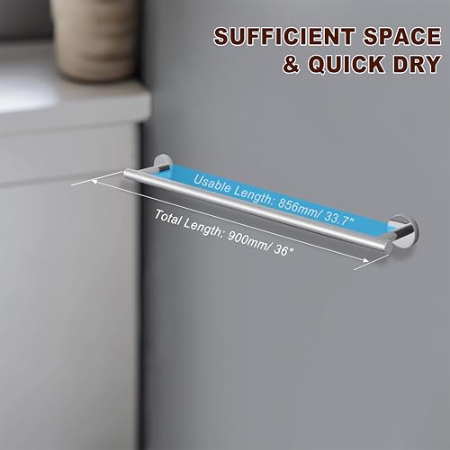 SEIDO 36 Inch Polished Chrome Towel Bar (2-Pack), Anti-Drop Bathroom Towel Holder Rod 22lb Capacity, SUS 304 Stainless Steel Double Towel Rack Wall Mounted, 33" Hanging Length, Complete Hardware - color: Polished Chrome, size: 36 Inch (2 Pack)