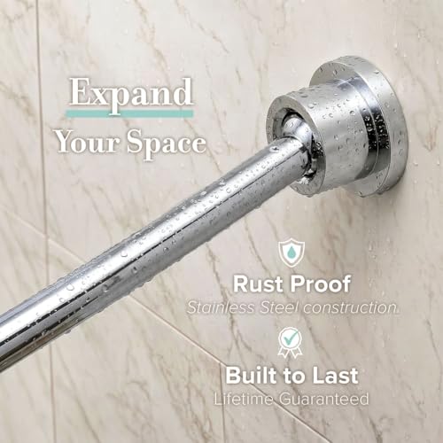 Gatco 827C Modern Minimalist Curved Shower Curtain Rod, Adjustable 42"–72" Wall Mounted Stainless Steel Shower Rod, Chrome Finish Bathroom Shower Rod, Curved Design Expands Shower Space Up to 8 Inches - color: Chrome