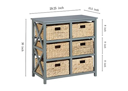 3 Tier X-Side End Storage Cabinet, Gray | 6 Wicker Baskets - color: Grey, size: 15.5"D x 29.3"W x 30"H (6 Drawers)