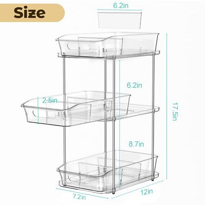 incostar 3 Tier Under Sink Organizer and Storage - Multi-Purpose Stackable Pantry Organizer with Pull-Out Clear Bins and Movable Dividers for Kitchen and Bathroom Cabinet - style: 1 Pack 3Tier