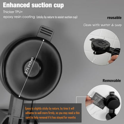 Suction Cup Hand held Shower Head Holder- Reusable - 5 Angles Adjustable - Bathroom Wall Mount Shower Wand Holder - Matte Black