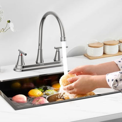 HURRAN 2 Handle Kitchen Sink Faucet, 8 Inch High Arc 360°Swivel Kitchen Sink Faucet, 3 Hole Kitchen Faucet Without Side Sprayer, Centerset RV Kitchen Faucet with Stainless Steel Pipe, Chrome - color: Chrome, style: Without Side Sprayer