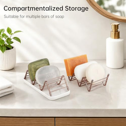 Stainless Steel Soap Dish Self Draining Bar Soap Holder, Rose Gold | Reversible Design Fits 2-3 Bars, Rustproof, Easy to Clean, Space Saving, Non Slip, for Bathroom, Shower, Kitchen - color: Rose Gold, size: 5.8" x 2.5"(no tray)