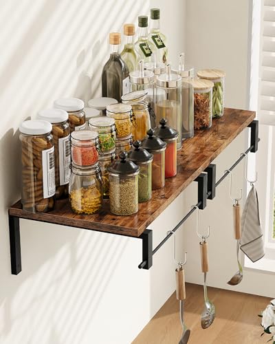 Deep Floating Shelves for Wall, 12 inch Wall Mounted Shelves Set of 2, Wide Floating Shelves for Living Room, Bedroom, Study, Bathroom, Rustic Brown and Black TBJ02P2BF - color: Rustic Brown + Black