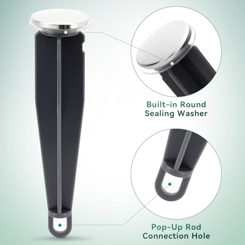 2Pcs Sink Drain Parts, Lavatory Pop Up Center Assembly with Plug, Bathroom Sink Pivot Ball Rod Replacement with 18MM Ball, Pop up Stopper 4‑7/8" Tall, 1‑1/4" Cap Dia - size: 18mm ball+ plug
