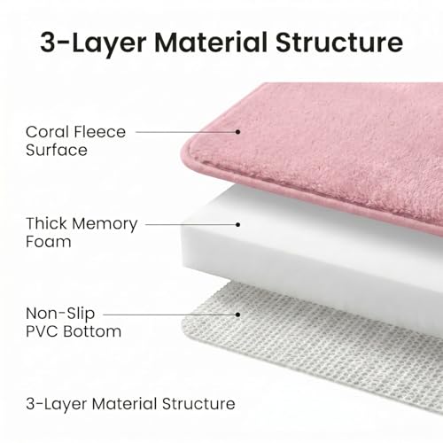 2 Piece Memory Foam Bath Mat Set, Extra Soft Absorbent Bathroom Rugs with U-Shaped Toilet Rug, Non-Slip Backing, Machine Washable, 24x16 + 20x20 U-Shaped, Pink - color: Pink