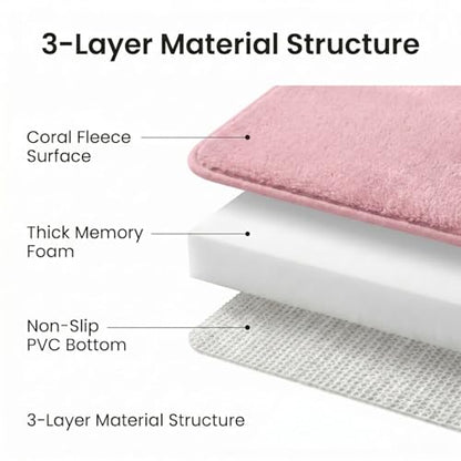 2 Piece Memory Foam Bath Mat Set, Extra Soft Absorbent Bathroom Rugs with U-Shaped Toilet Rug, Non-Slip Backing, Machine Washable, 24x16 + 20x20 U-Shaped, Pink - color: Pink