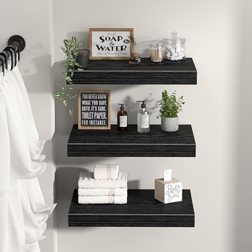 QEEIG 10" Deep Floating Shelves for Wall - 10 x 16 inch Book Shelf Bathroom Bedroom Kitchen Living Room Hanging Bookshelf Farmhouse Set of 3, Black (025-40B3) - color: B. Black, size: 15.7" x 10"