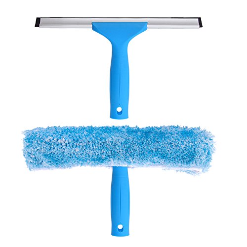 MR.SIGA Professional Window Squeegee & Microfiber Window Scrubber, 10 inch | 2 in 1 squeegee window cleaner tool - size: 10-inch
