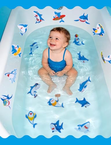 26Pcs Non Slip Bathtub Stickers, Cute Shark Stickers with Scraper | Sea Creature Anti Slip Bath Tub Shower Decal with Adhesive Back for Bathroom, Shower Stairs - color: Shark, size: 26Pcs