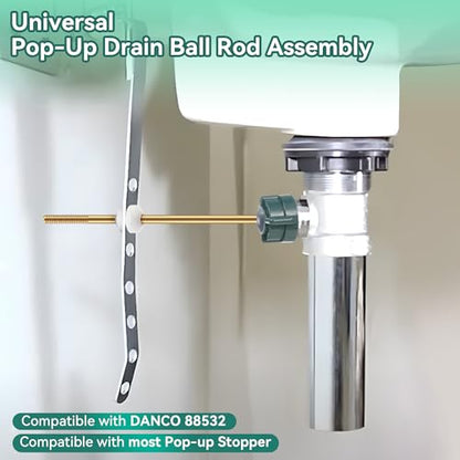 Enhon 2 Pack Universal Pop Up Drain Ball Rod Assembly, Sink Ball Rod Assembly Compatible with Pop up Stopper, Bathroom Sink Repair Kit, 3 Sizes of Balls and 2 Cone Washers(Alloy Steel Rods,Yellow) - color: Yellow, style: Alloy Steel Rods