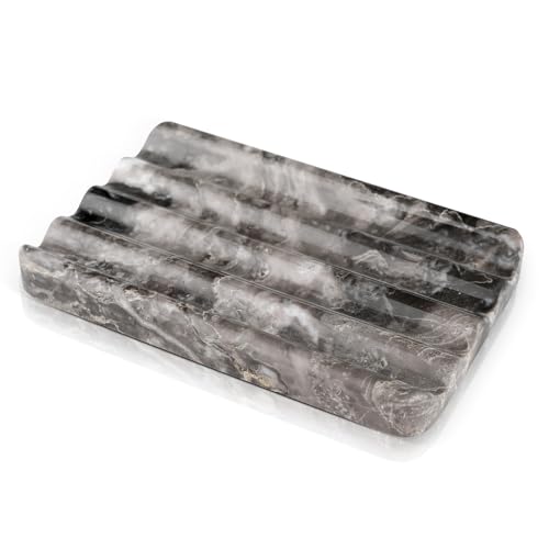 Karibiber Marble Soap Dish, Bar Soap Holder Shower, Brown Soaps Saver with Water Ripple Design, Easy Cleaning Stone Sponge Holder for Kitchen Sink，Bathroom, Executive Natural Stone Soap Tray - color: Arabescato Orobico(brown）