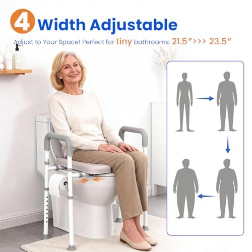 Raised Toilet Seat with Handles Width & Height Adjustable | Toilet Seat Risers for Seniors, 400lbs Heavy Duty Elevated Handicap Toilet Riser, Fit Any Toilet - size: Standard