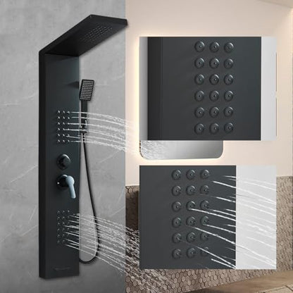 Black Shower Panel Modern Shower Tower System with Full Body Shower Jets System Handheld Spray Wall Mount Shower Panels Faucet - color: Black-5023