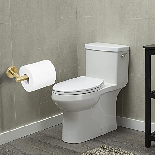 BATHSIR Brushed Gold Toilet Paper Holder & Hand Towel Holder Wall Mount 2 Pieces, Single Post Pivoting Round Modern Bathroom Hardware Towel Ring Toilet Tissue Holder, Bathroom Accessories Set - color: Gold 3