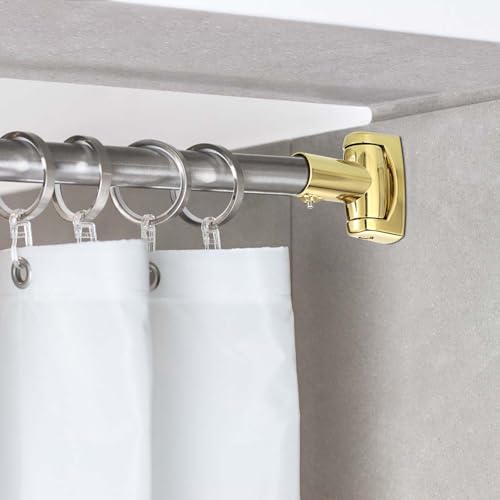 KoKone Shower Curtain Rod Bracket Set of 2 Adjustable 180° Rotation Bracket | for Curved Shower Curtain Rod Sturdy Zinc Alloy Wall Mounted Curtain Rod Holder for Bathroom, Wardrobe, Kitchen, Gold