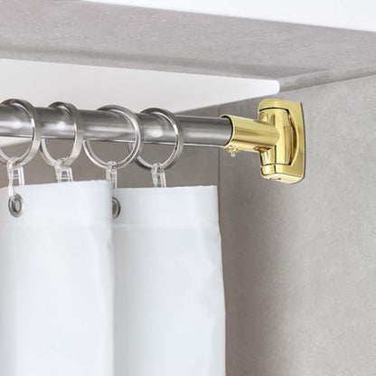 KoKone Shower Curtain Rod Bracket Set of 2 Adjustable 180° Rotation Bracket | for Curved Shower Curtain Rod Sturdy Zinc Alloy Wall Mounted Curtain Rod Holder for Bathroom, Wardrobe, Kitchen, Gold