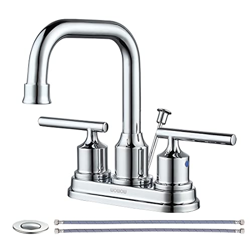WOWOW Chrome 4 Inch Bathroom Sink Faucet Centerset Lift Rod Drain Stopper 2 Handle Lavatory Commercial Contemporary Faucet High Arc Brass Faucets for Bathroom - color: Chrome, style: Centerset - 4 Inch